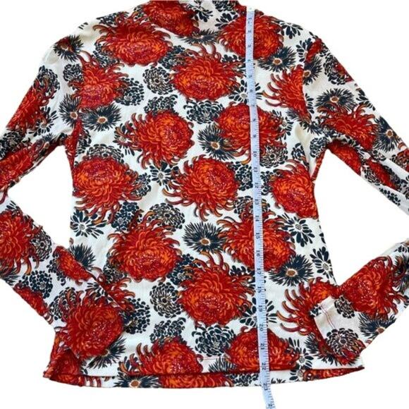 Vivienne Tam Chrysanthemum Top Faux Turtleneck Cream Red Floral Nylon Shirt Sz 6 - Picture 10 of 12
